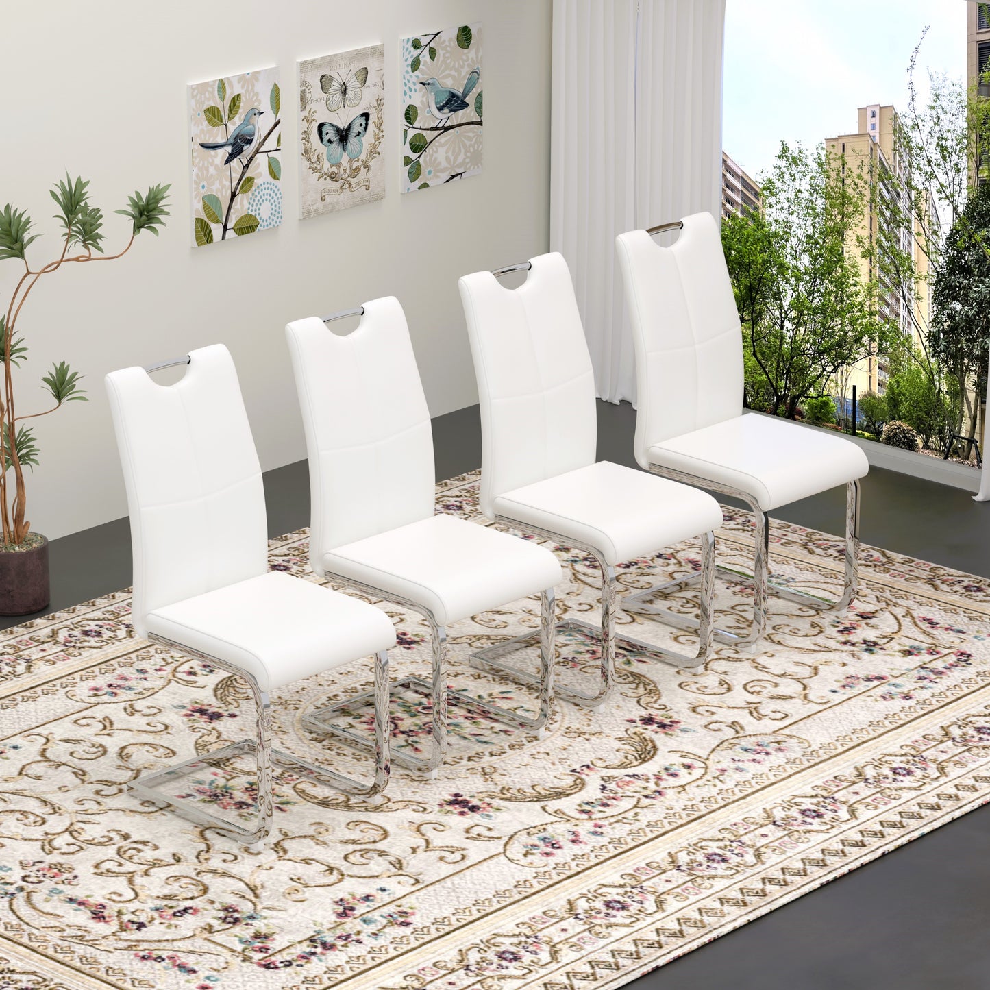 Sumdeal Modern Pu Leather Dining Chair with Handle and C-shaped Metal Legs