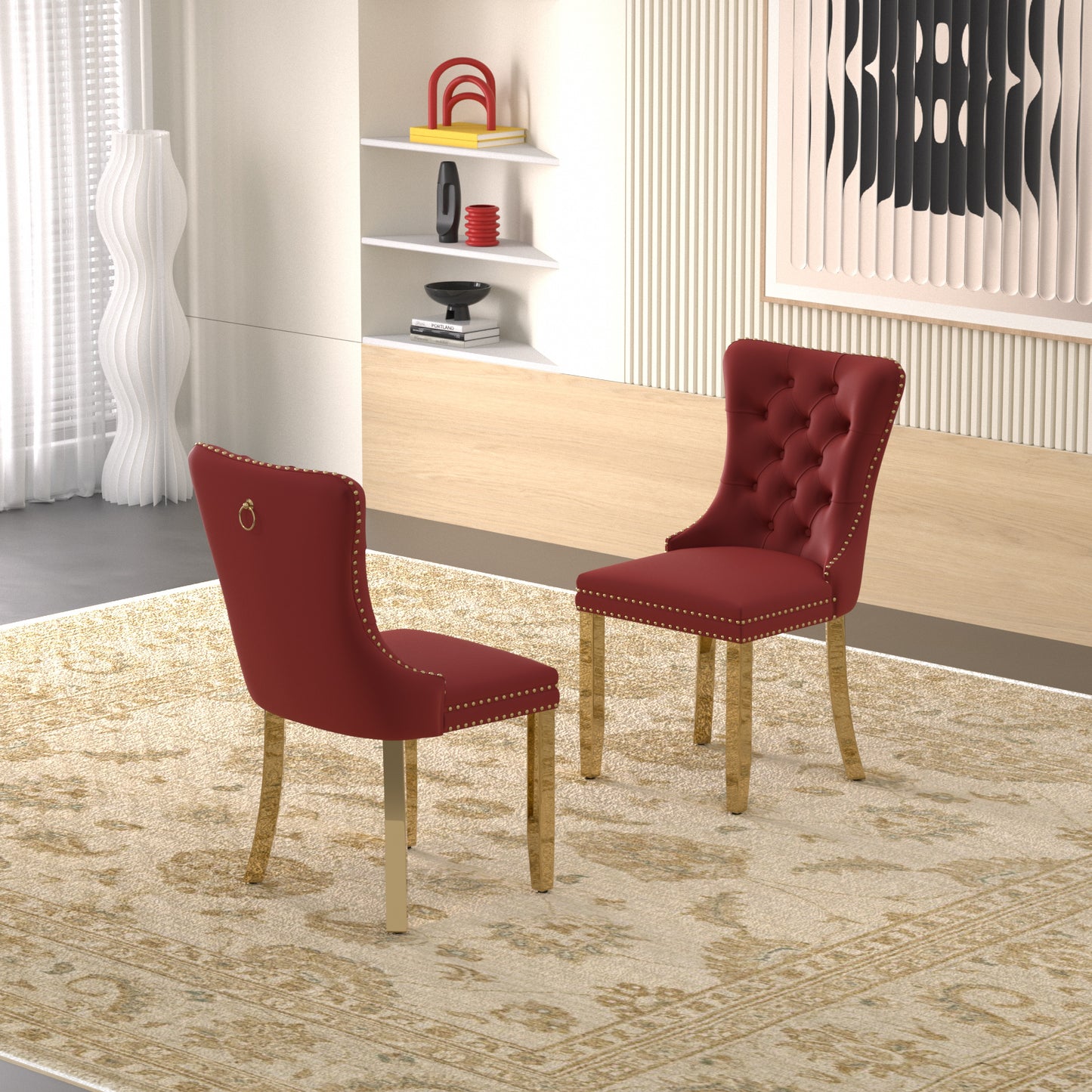 Sumdeal Velvet Dining Chairs Set of 6, Tall Back Side Chair, Modern Upholstered High-end Tufted Side Chair with Button Back Ring