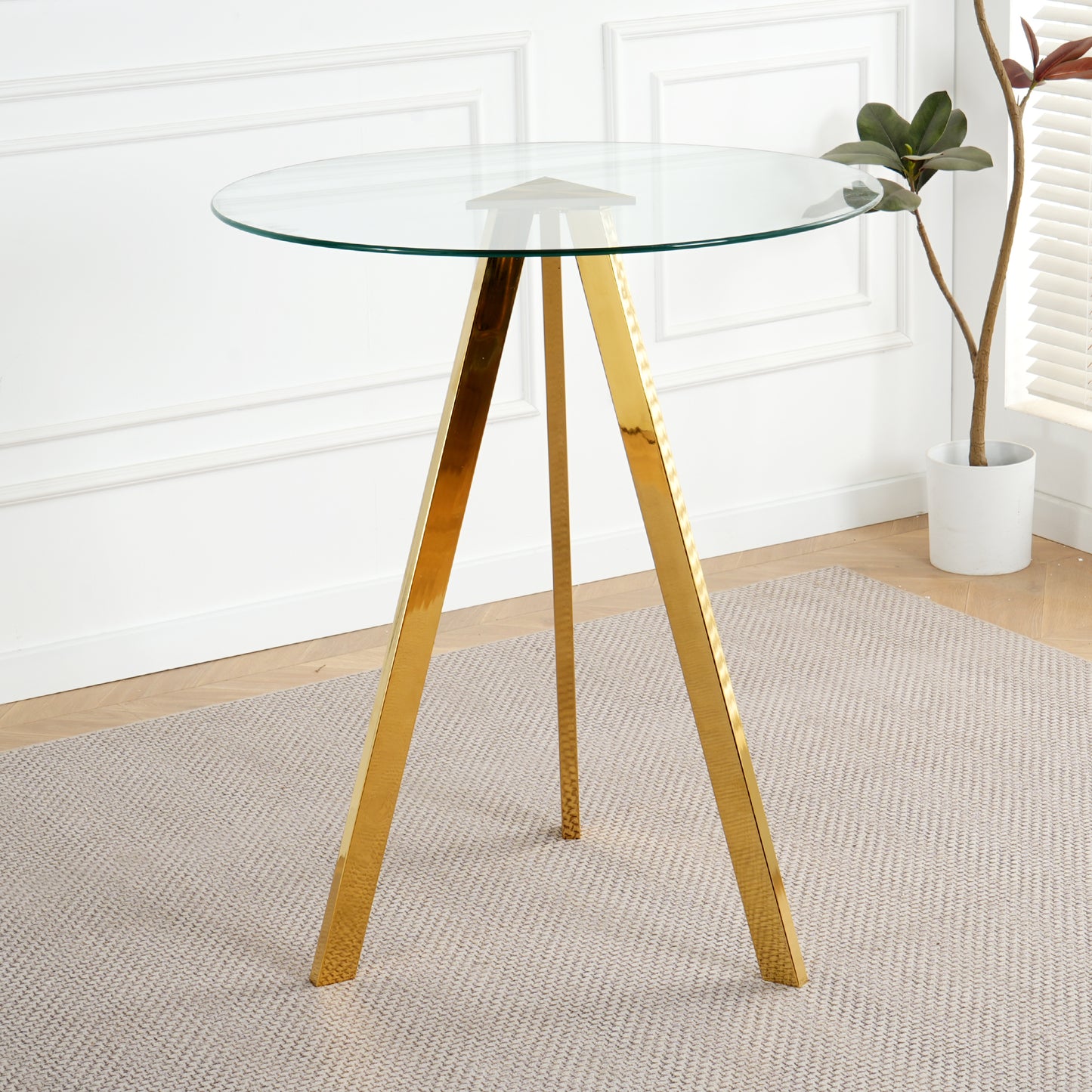 Sumdeal 31.5" Modern Round Glass Bar Table - Tempered Glass Top, Chrome Metal Legs, Clear Bar Table for Kitchen, Restaurant