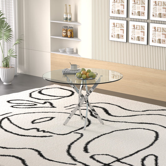 Sumdeal 47" Round Glass Dining Table For 4-6 People,Blade table legs