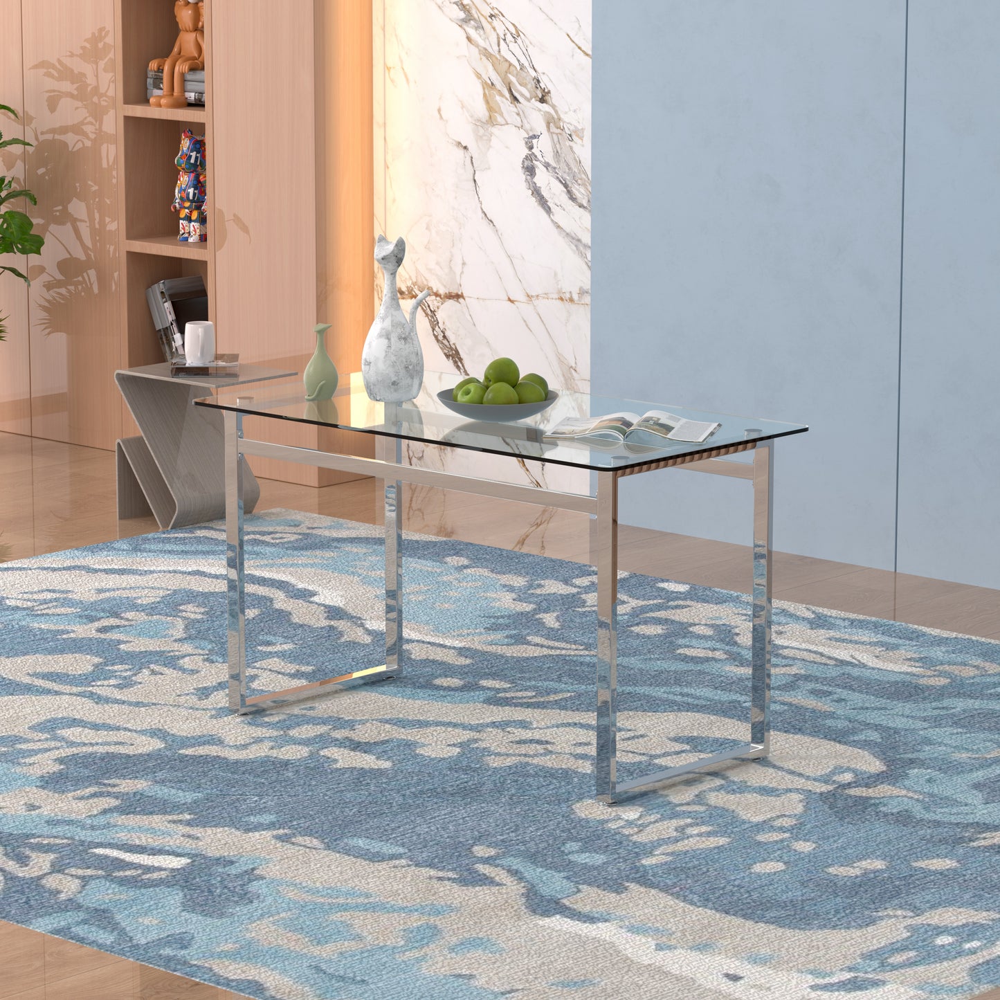Sumdeal Modern Glass Dining Table for 4-6 People | Rectangle Glass Dining Table for 4 | Kitchen Glass Dining Table with Metal Legs