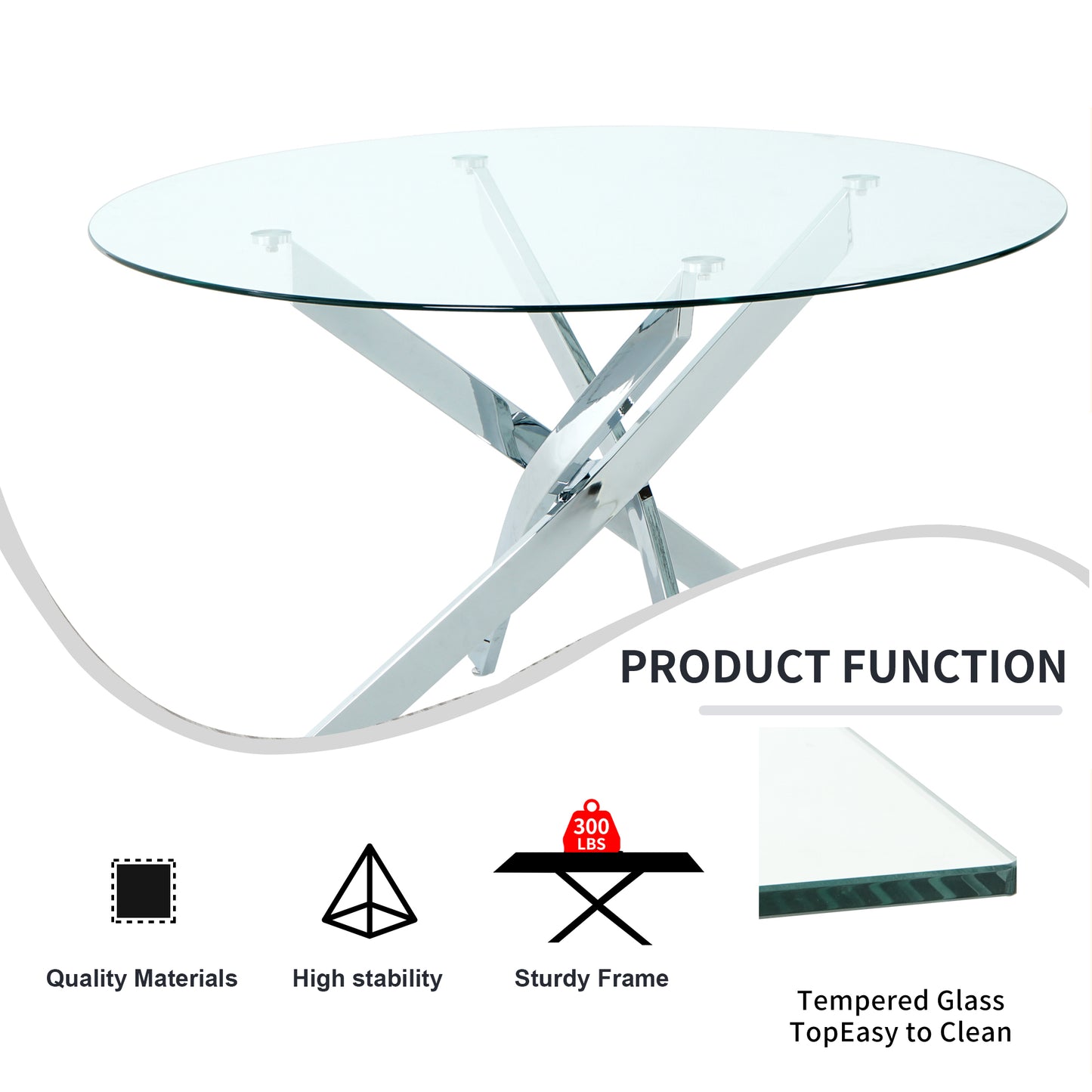 Sumdeal 47" Modern Round Glass Dining Table Room Sets for 4,Dining Table with 4 Velvet Dining Chairs