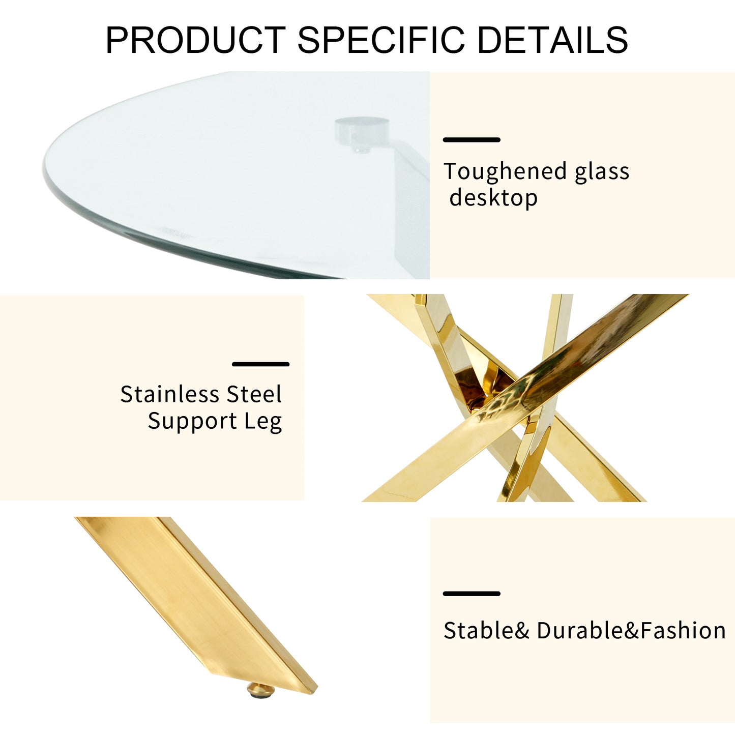 Sumdeal 47" Round Glass Dining Table For 4-6 People,Blade table legs
