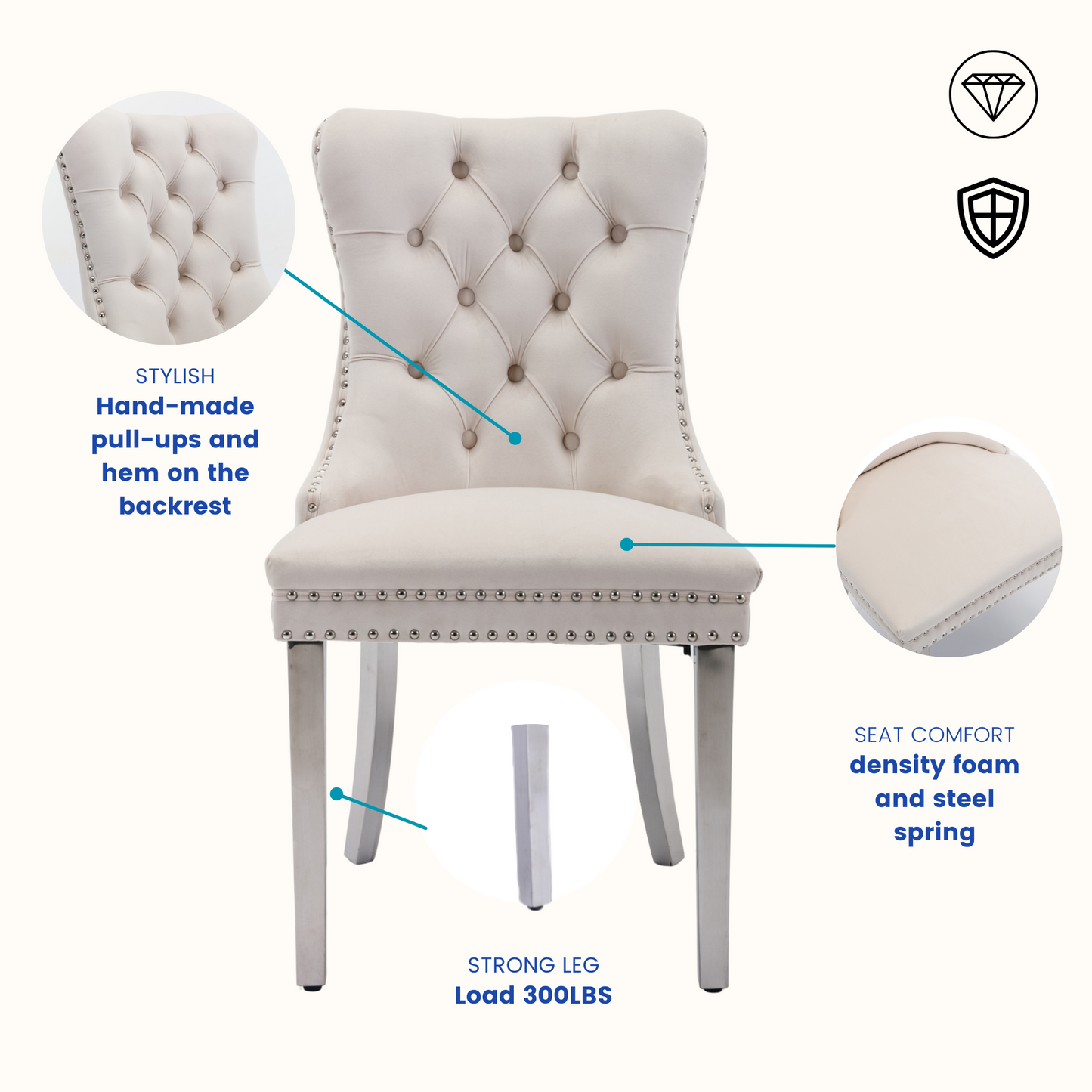 Sumdeal 63" Modern Glass Dining Table Room Sets for 6,Glass Dining Table with Velvet Dining Chairs