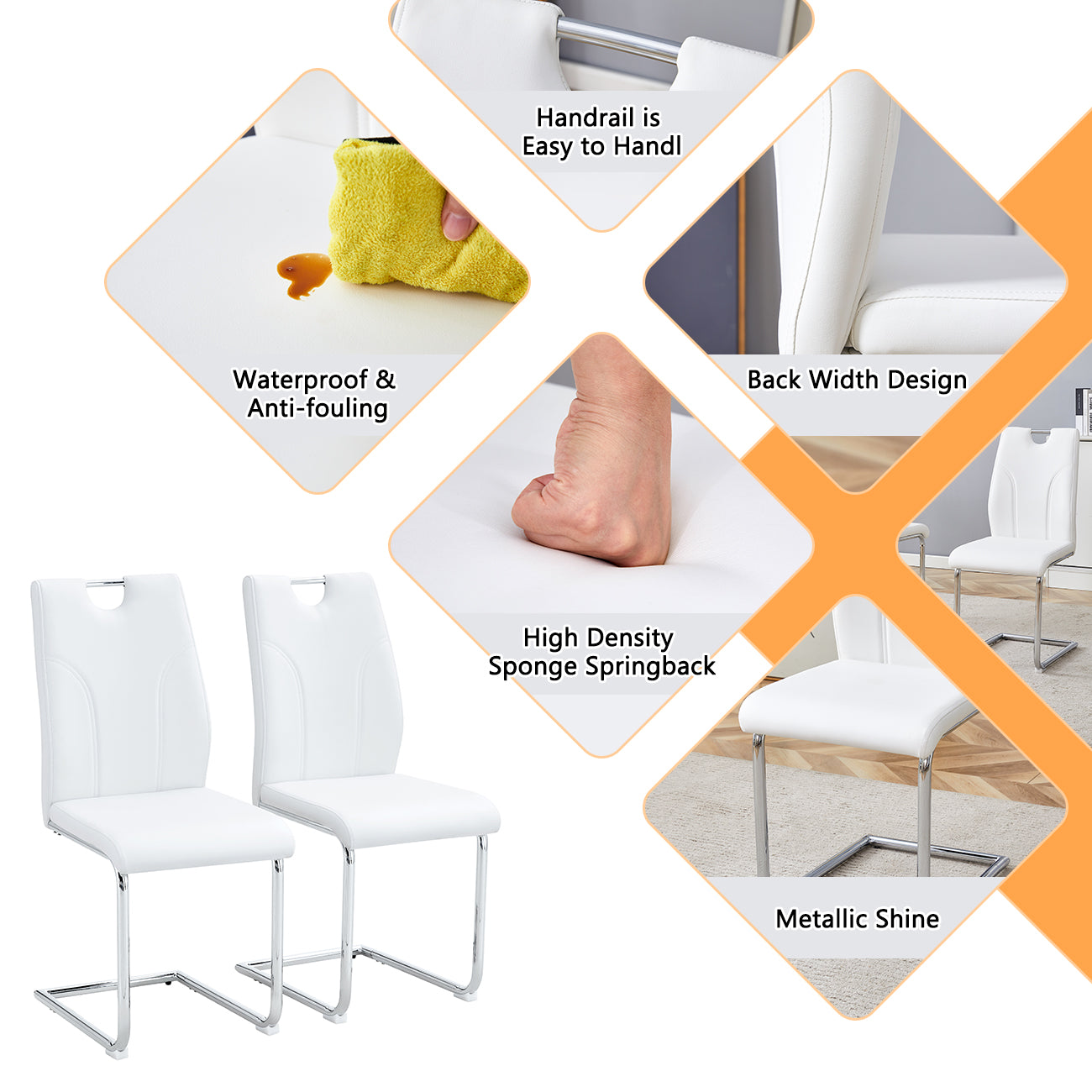 Sumdeal Modern Pu Leather Dining Chair Set with Silver C-shaped Metal Legs,Set of 2,Set of 4,Set of 6