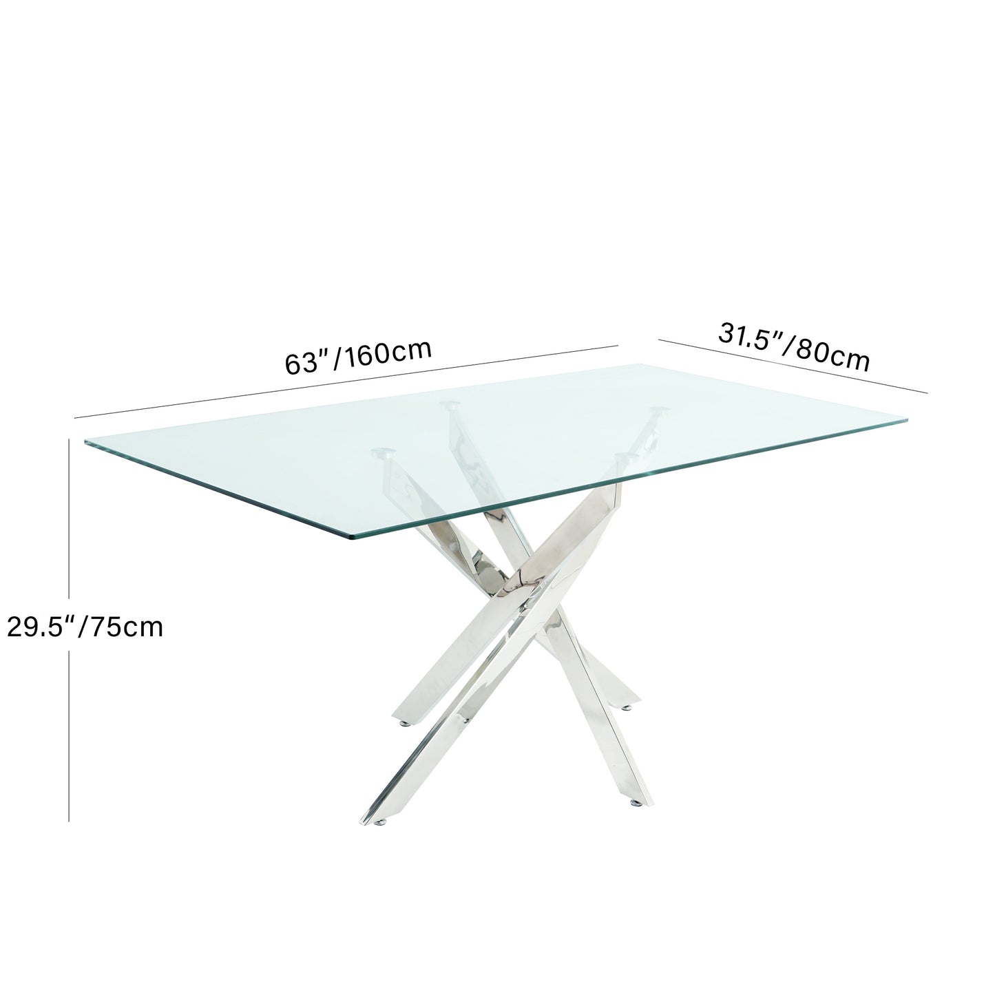 Sumdeal 63" Rectangle Glass Dining Table for 4-6 people