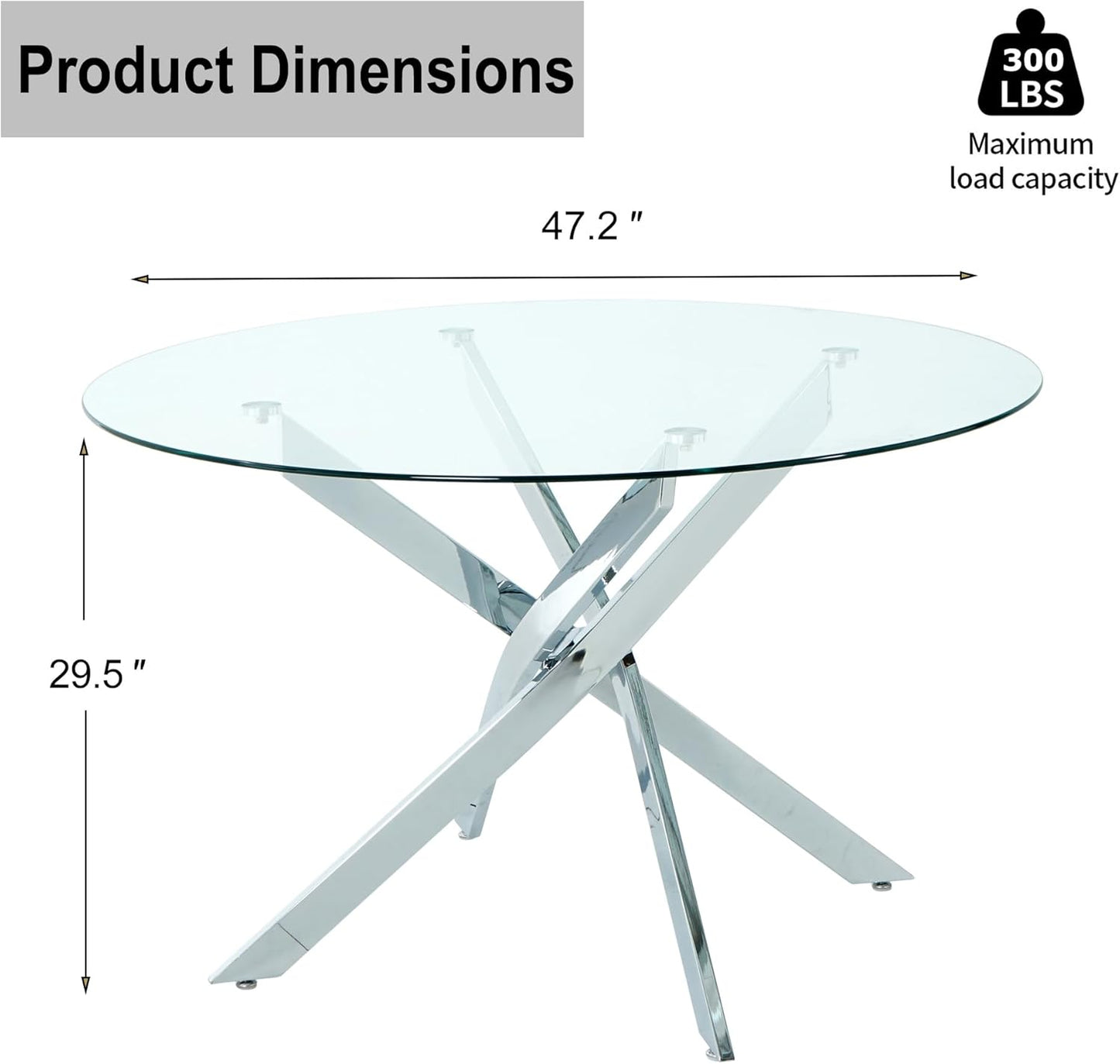 Sumdeal 47" Round Glass Dining Table For 4-6 People,Blade table legs