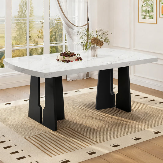 Sumdeal 63-inch Faux Marble Dining Table with Geometric Legs - main image 1