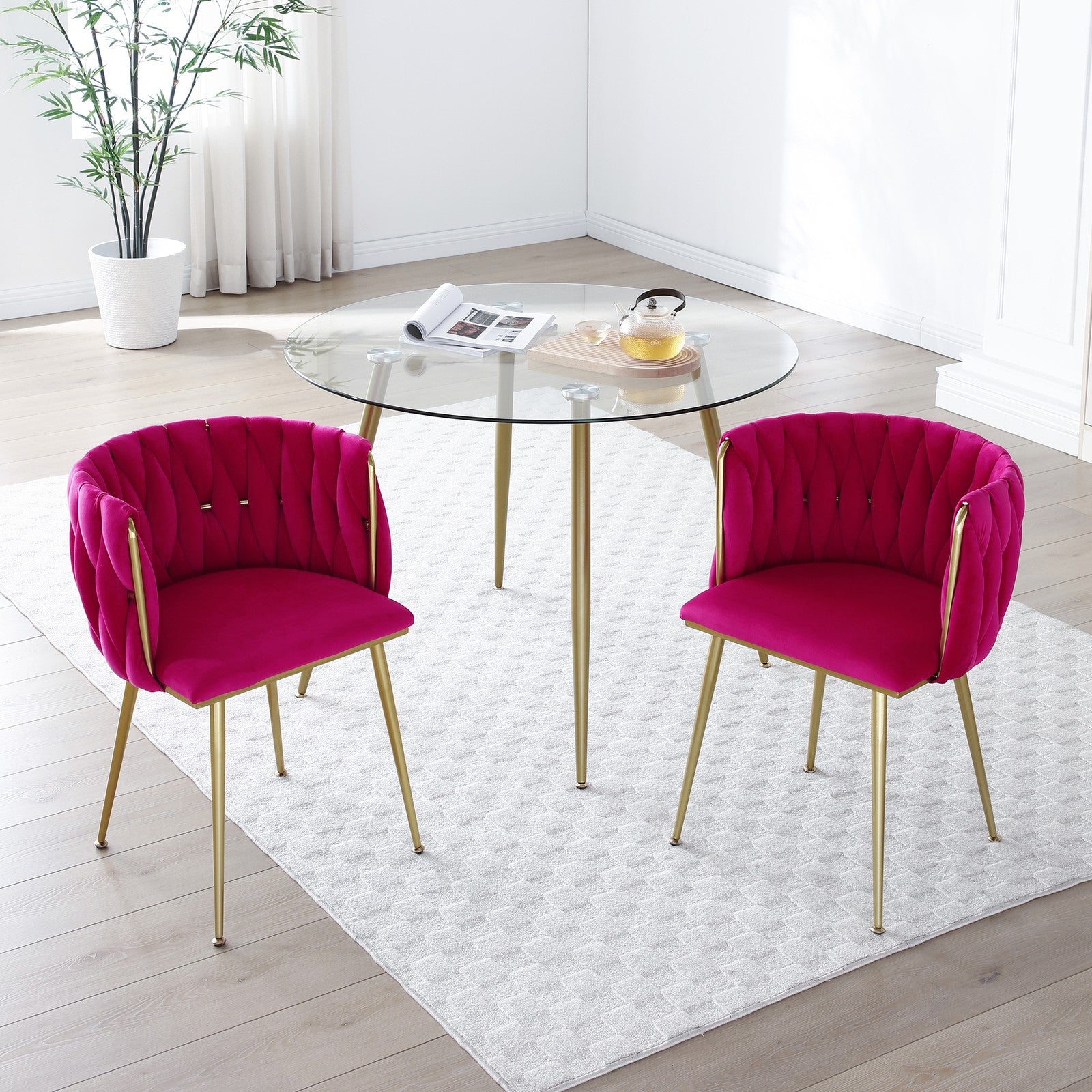 Sumdeal Rose Red Velvet Dining Chairs Set of 2 with Gold Legs - product image 1