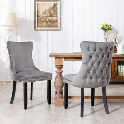 Sumdeal Gray Velvet Dining Chairs Set of 2 with Wood Legs - product image 1