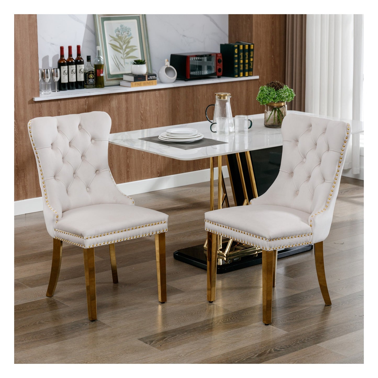 Sumdeal Velvet Dining Chairs Set of 2 with Gold Legs for Elegant Dining Spaces - main 1