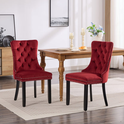 Sumdeal Burgundy Velvet Dining Chairs Set of 2 with Wood Legs - product image 1