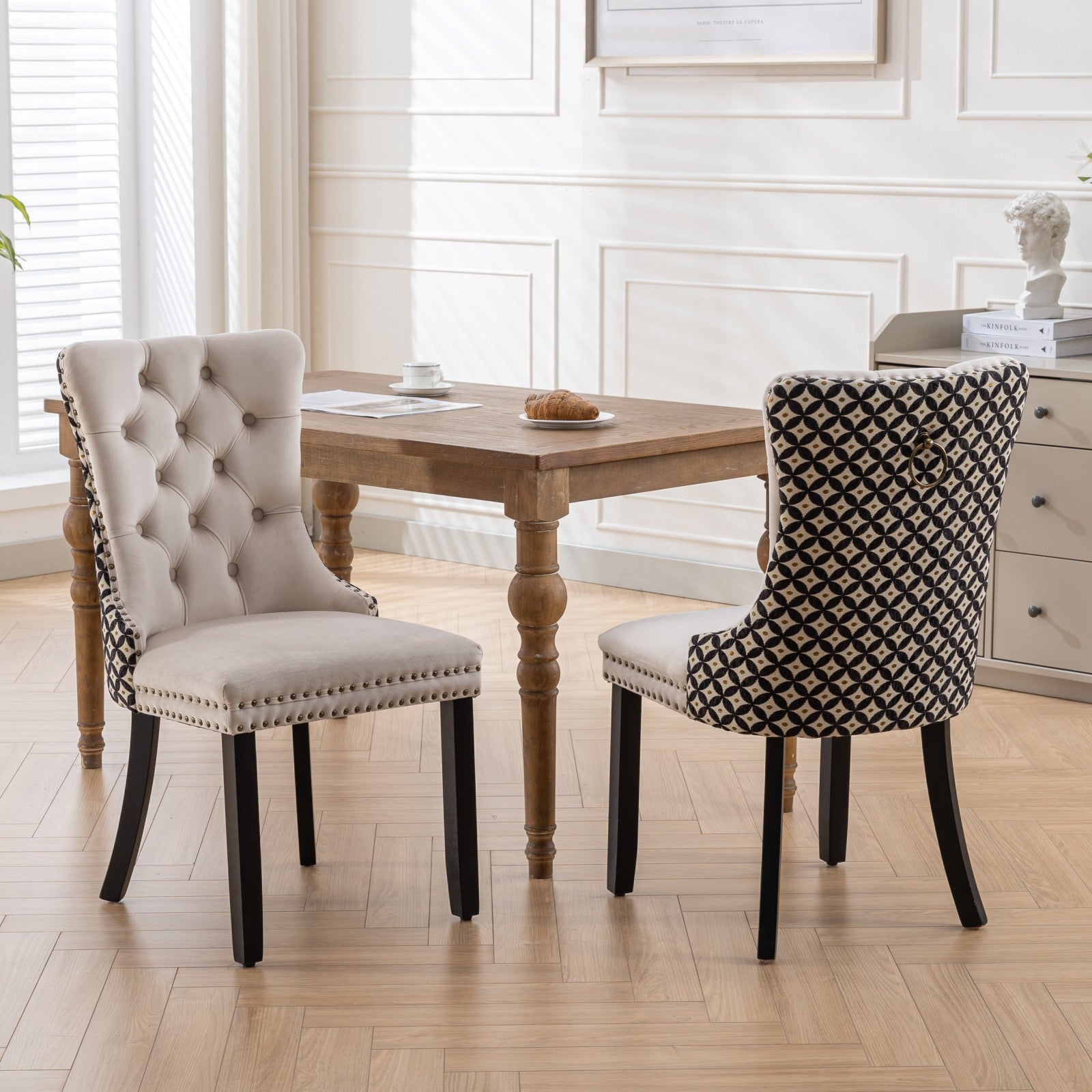 Sumdeal Beige Velvet Dining Chairs Set of 2 with Wood Legs - product image 1