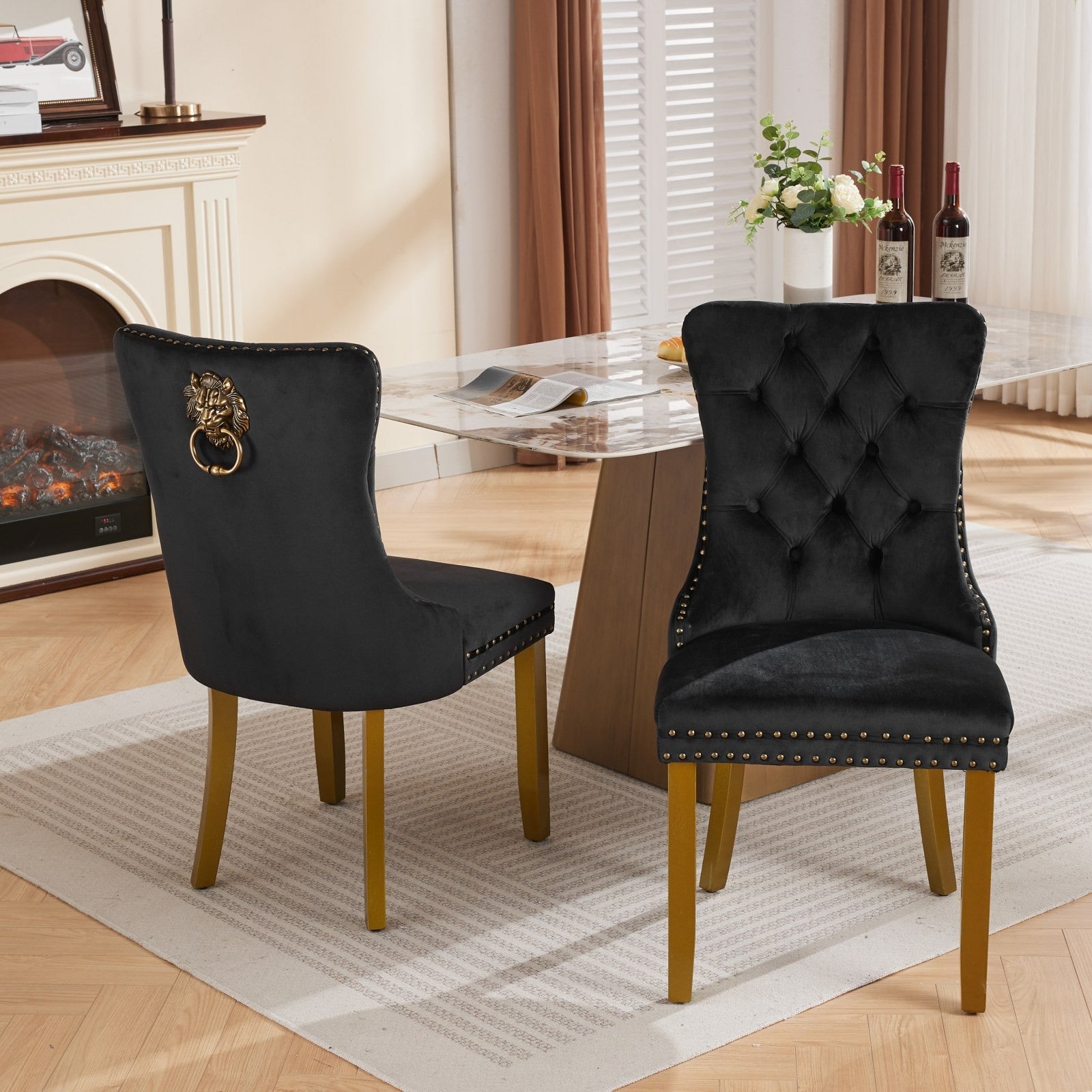 Sumdeal Black Velvet Dining Chairs Set of 2 with Gold Legs - product image 1