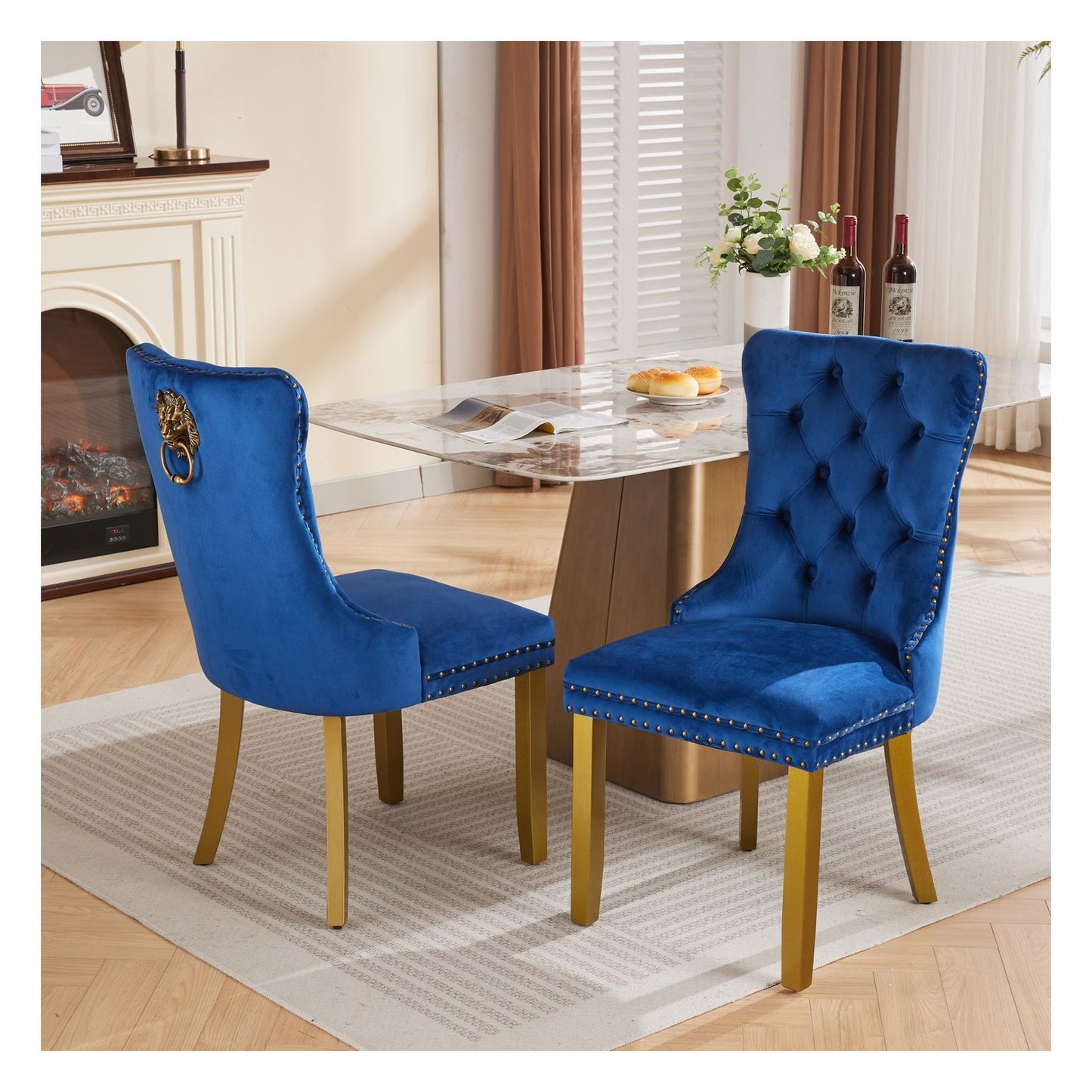 Sumdeal Lion Ring Velvet Dining Chairs Set of 2 for Statement Dining Rooms - main 1