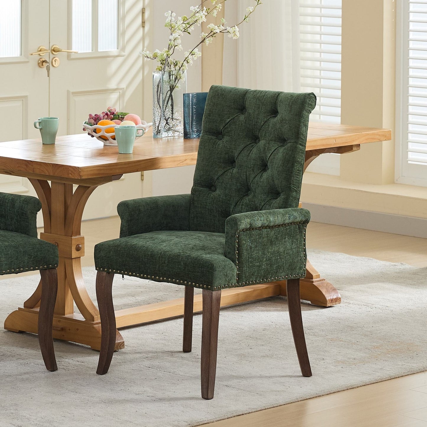 Sumdeal Olive Green Upholstered Dining Chairs Set of 2 with Wood Legs - product image 1