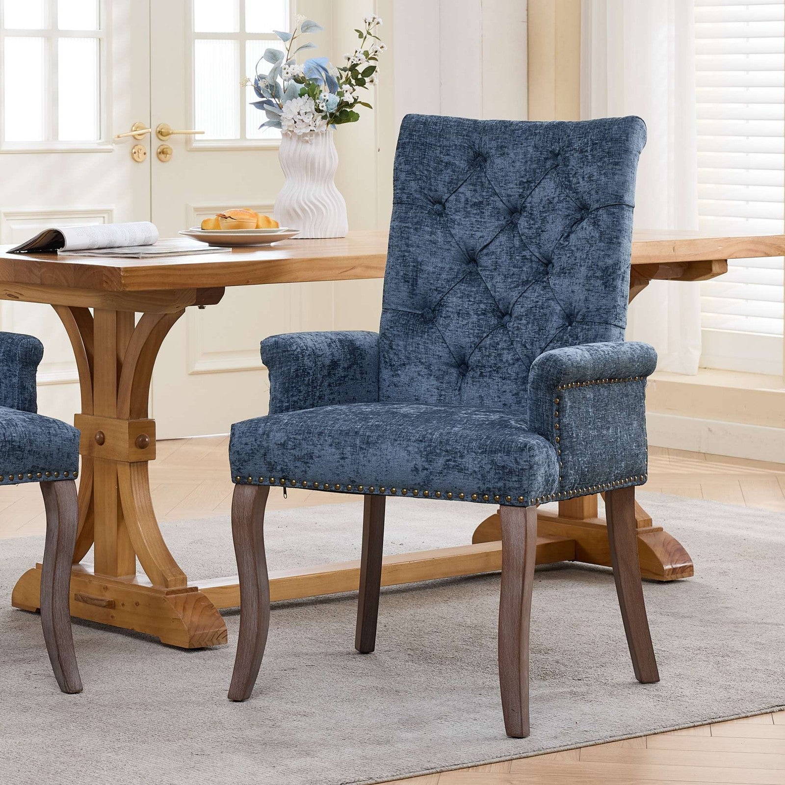 Sumdeal Blue Upholstered Dining Chairs Set of 2 with Wood Legs - product image 1