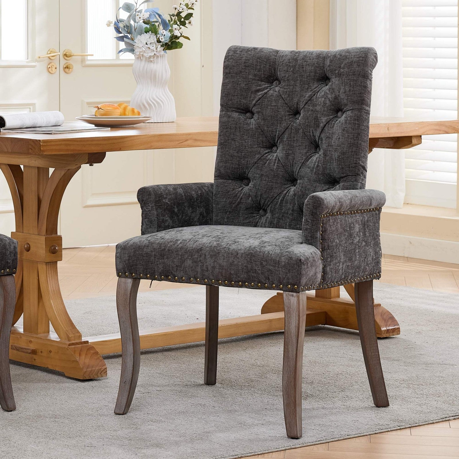 Sumdeal Gray Upholstered Dining Chairs Set of 2 with Wood Legs - product image 1