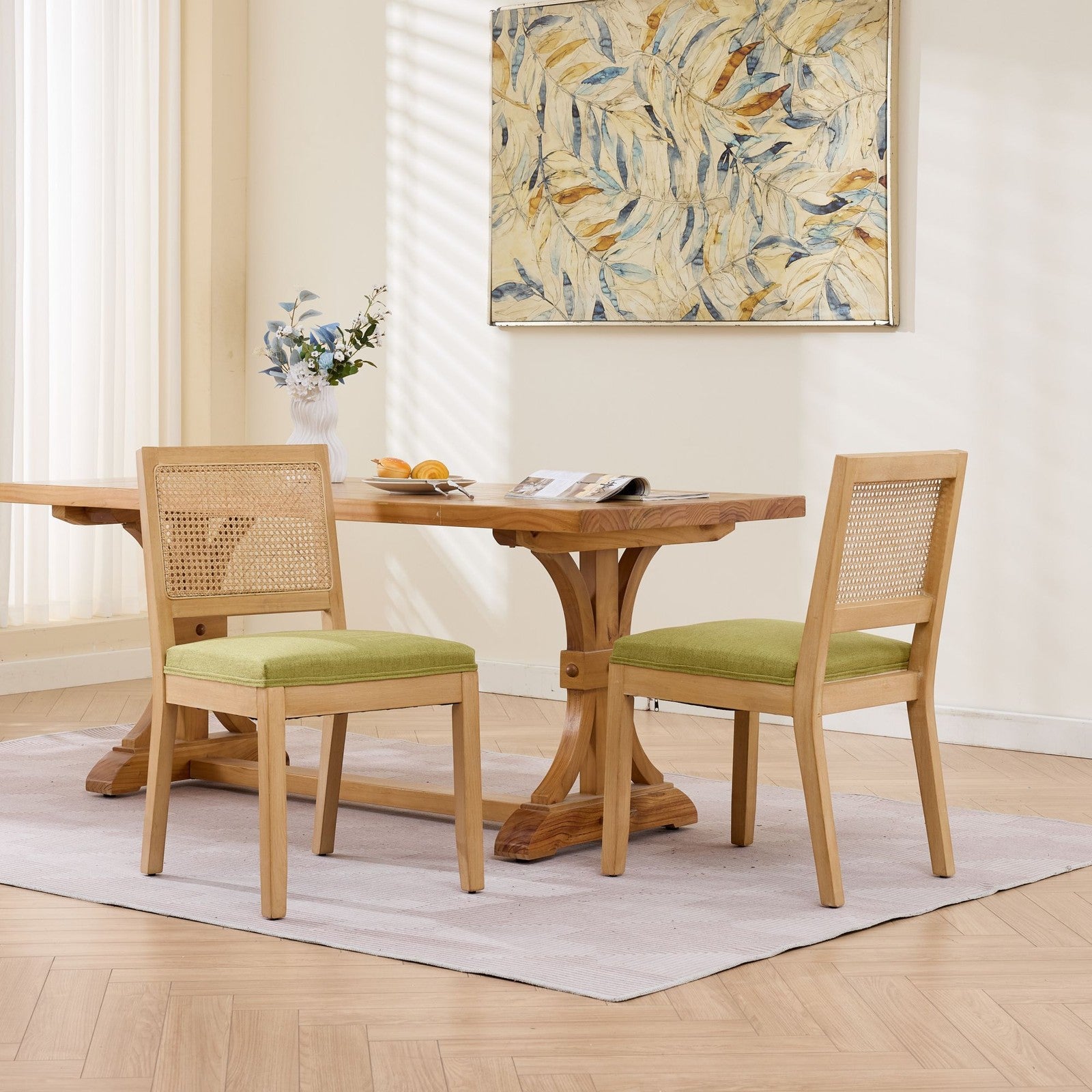 Sumdeal Olive Green Fabric Dining Chairs Set of 2 with Wood Legs - product image 1