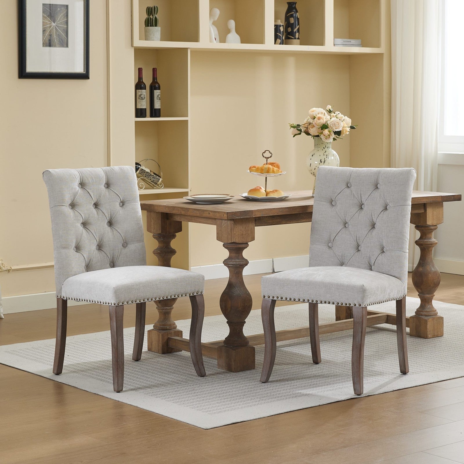 Sumdeal Beige Upholstered Dining Chairs Set of 2 with Wood Legs - product image 1