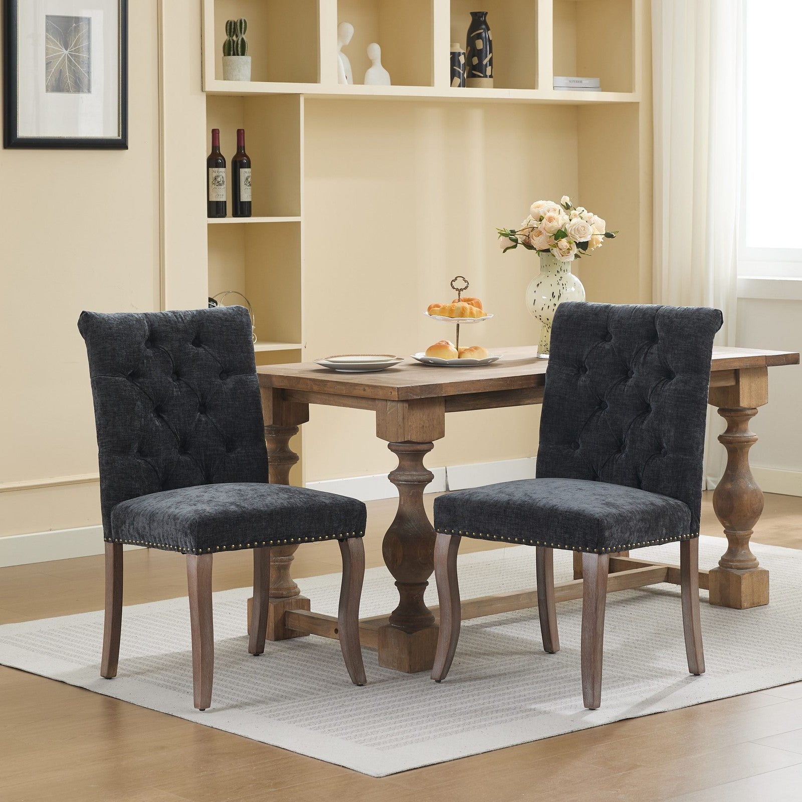 Sumdeal Black Upholstered Dining Chairs Set of 2 with Wood Legs - product image 1