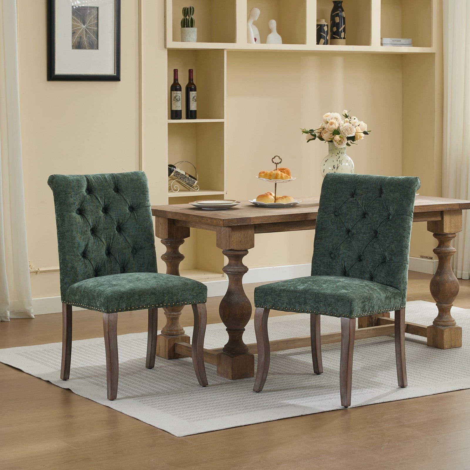 Sumdeal Olive Green Upholstered Dining Chairs Set of 2 with Wood Legs - product image 1