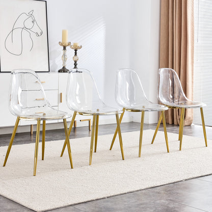 Sumdeal Golden Clear Plastic Dining Chairs Set of 4 with Gold Legs - product image 1