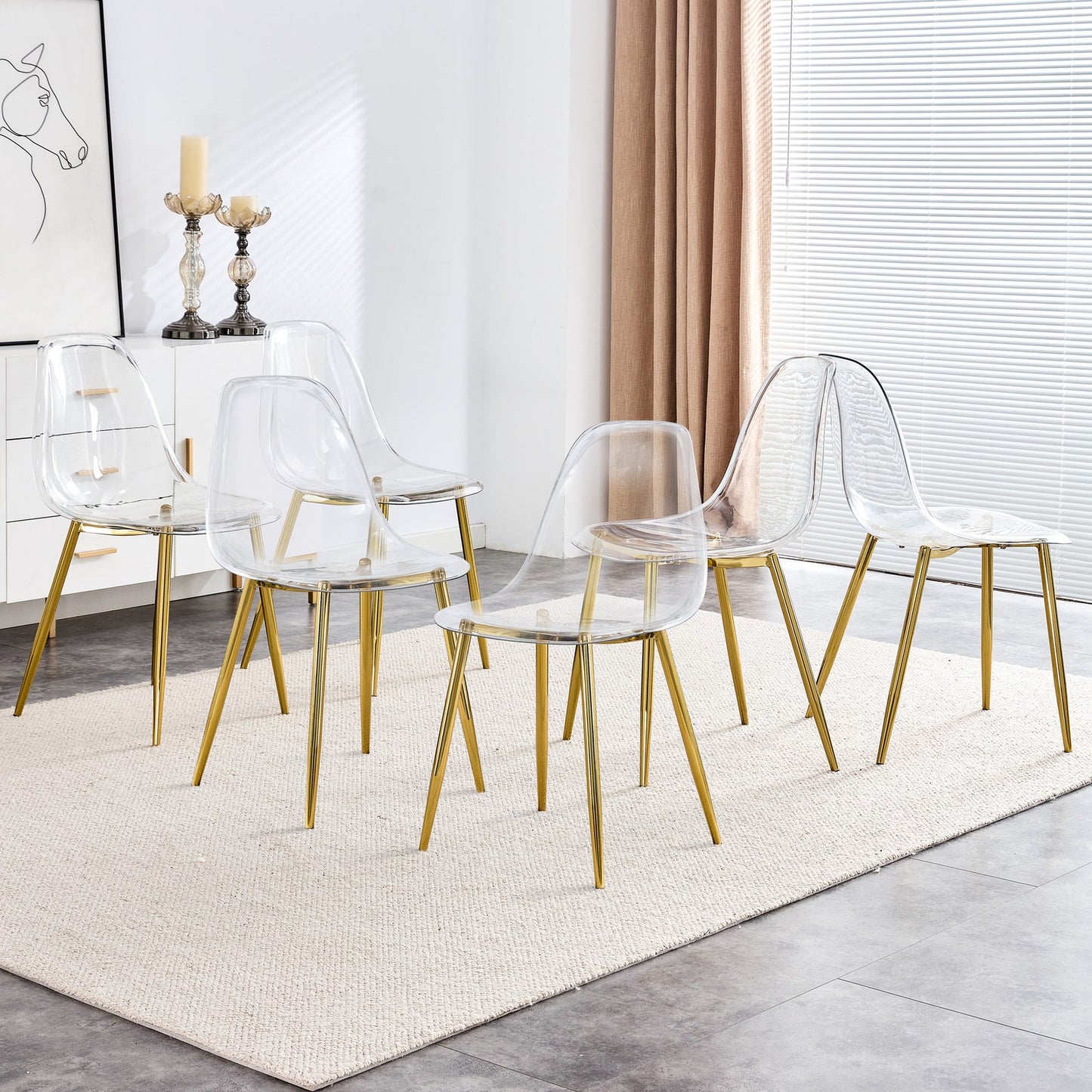 Sumdeal Golden Clear Plastic Dining Chairs Set of 6 with Gold Legs - product image 1