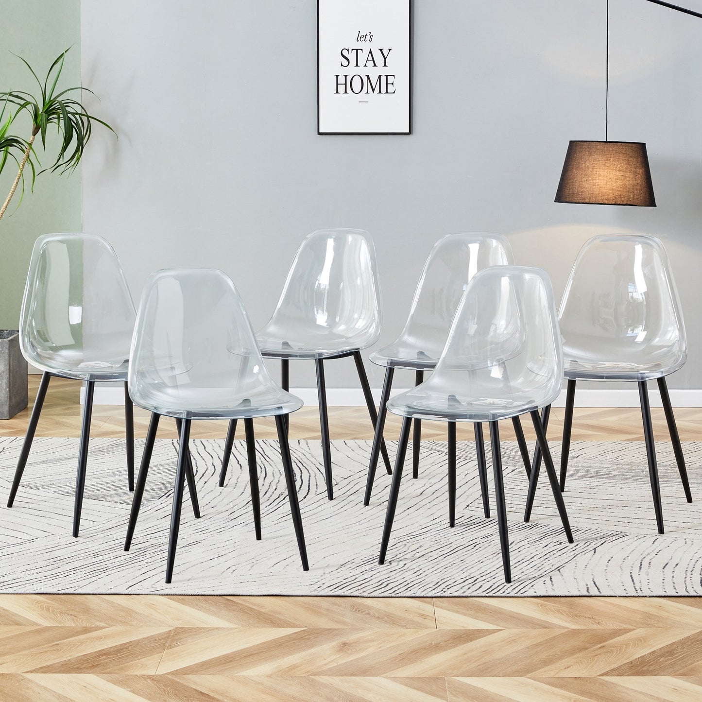 Sumdeal Transparent Clear Plastic Dining Chairs Set of 6 with Black Legs - product image 1