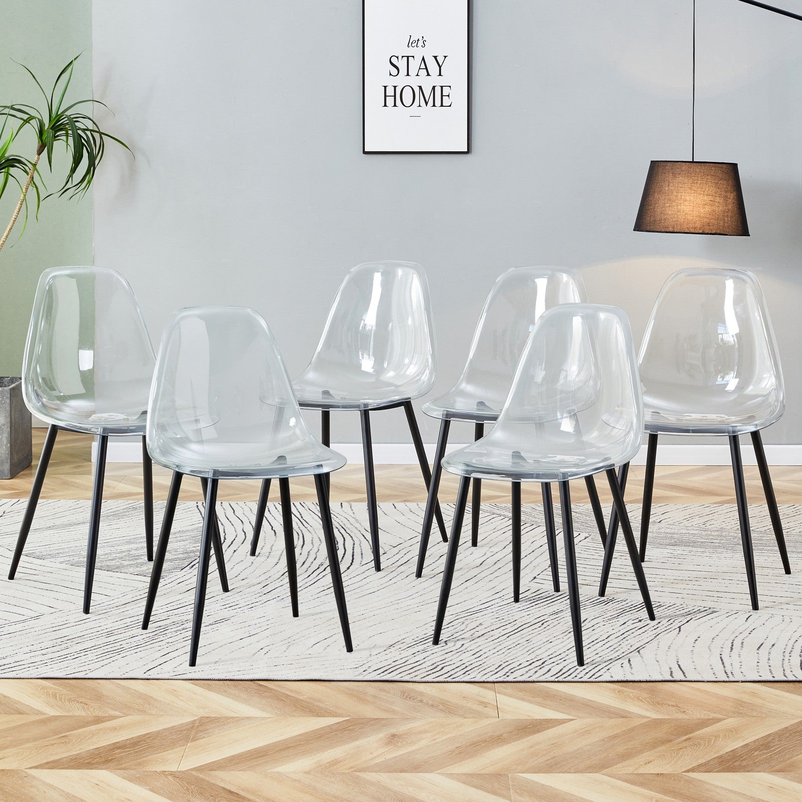Sumdeal Transparent Clear Plastic Dining Chairs Set of 6 with Black Legs - product image 1