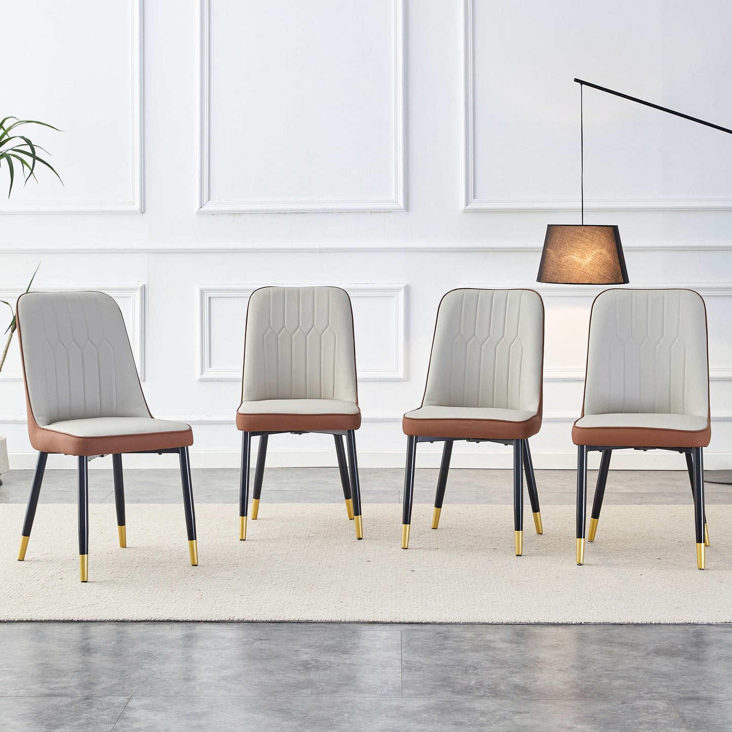Sumdeal Brown and Light Gray PU Leather Dining Chairs Set of 4 with Black Legs - product image 1