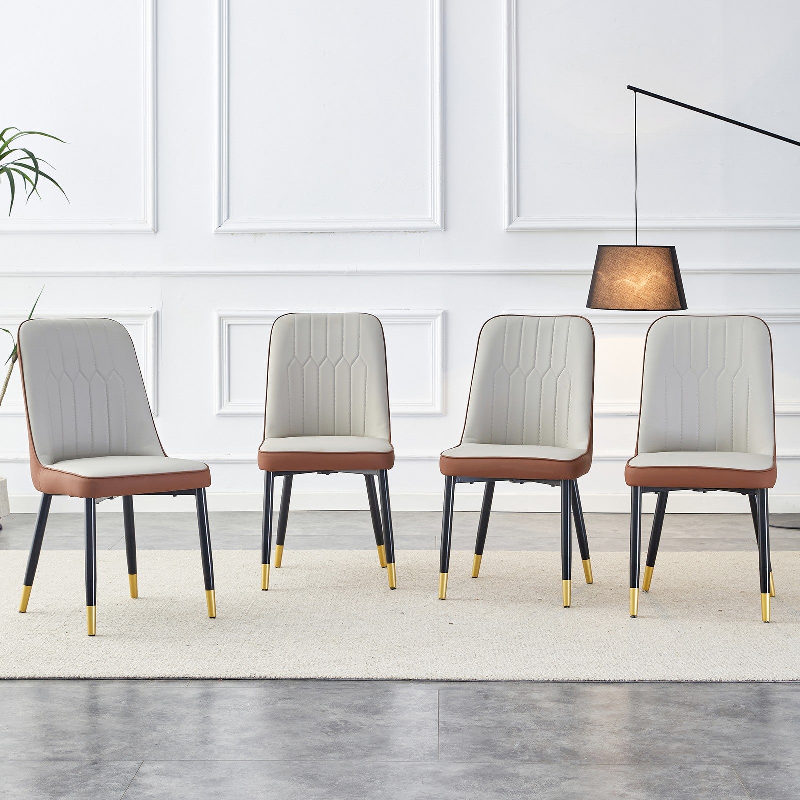 Sumdeal Brown and Light Gray PU Leather Dining Chairs Set of 4 with Black Legs - product image 1