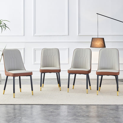 Sumdeal Brown and Light Gray PU Leather Dining Chairs Set of 4 with Black Legs - product image 1