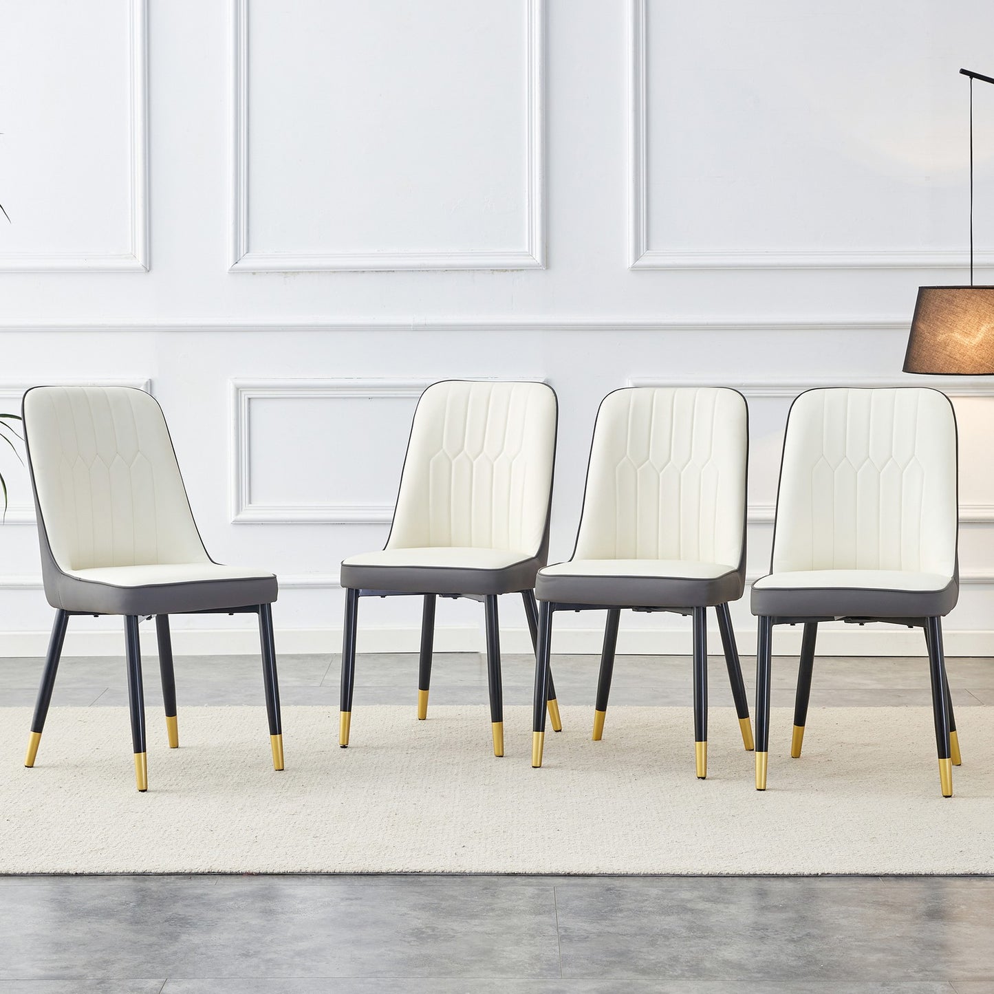 Sumdeal White and gray PU Leather Dining Chairs Set of 4 with Black Legs - product image 1