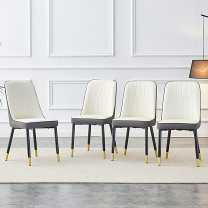Sumdeal White and gray PU Leather Dining Chairs Set of 4 with Black Legs - product image 1
