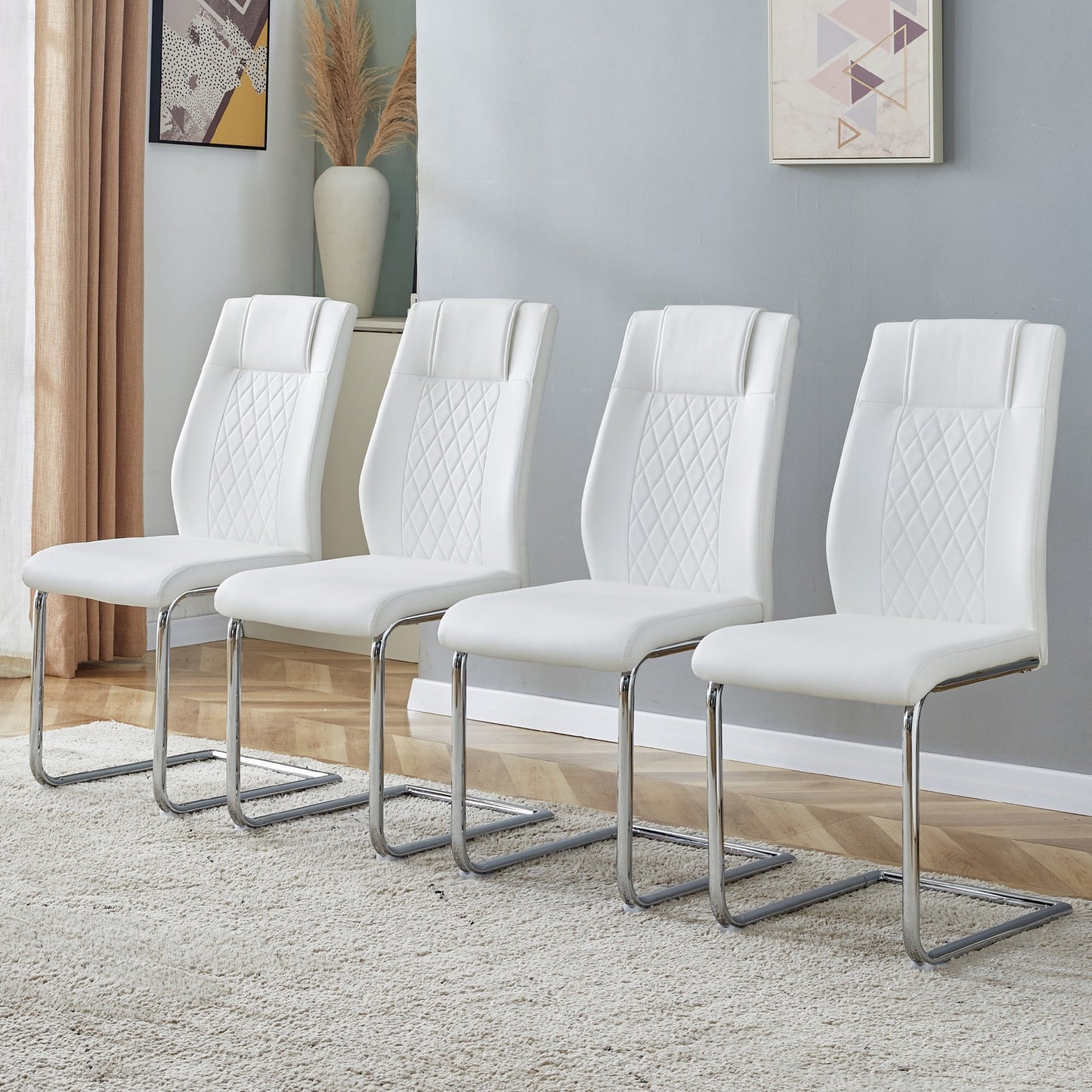 Sumdeal White PU Leather Dining Chairs Set of 4 with Modern Legs - product image 1