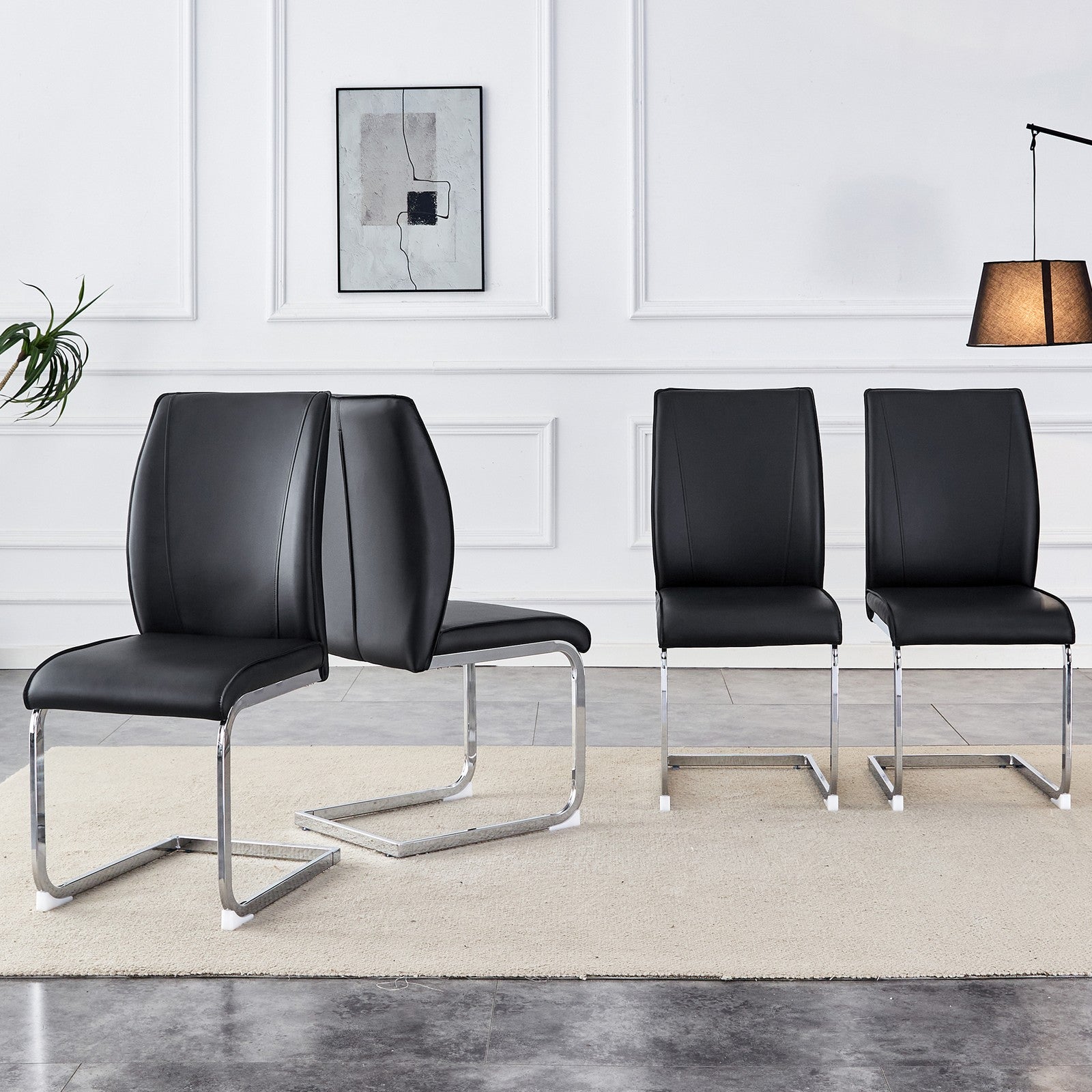 Sumdeal Black and Silver PU Leather Dining Chairs Set of 4 with Silver Legs - product image 1