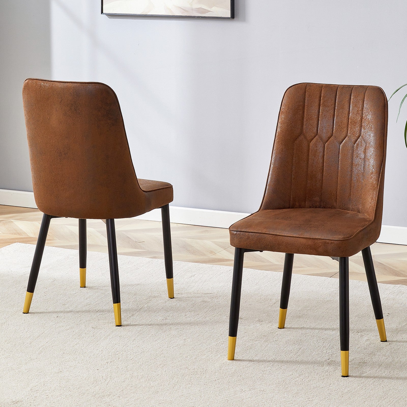 Sumdeal Brown and Black Upholstered Dining Chairs Set of 2 with Black Legs - product image 1