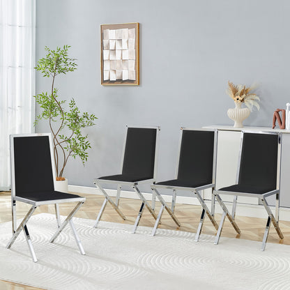 Sumdeal Black and Silver PU Leather Dining Chairs Set of 4 with Silver Legs - product image 1