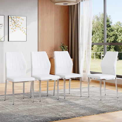 Sumdeal White and Silver PU Leather Dining Chairs Set of 4 with Silver Legs - product image 1