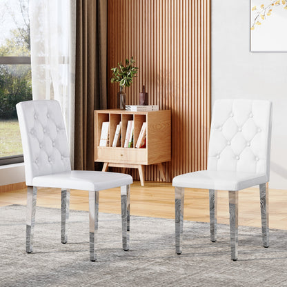 Sumdeal White and Silver PU Leather Dining Chairs Set of 2 with Silver Legs - product image 1