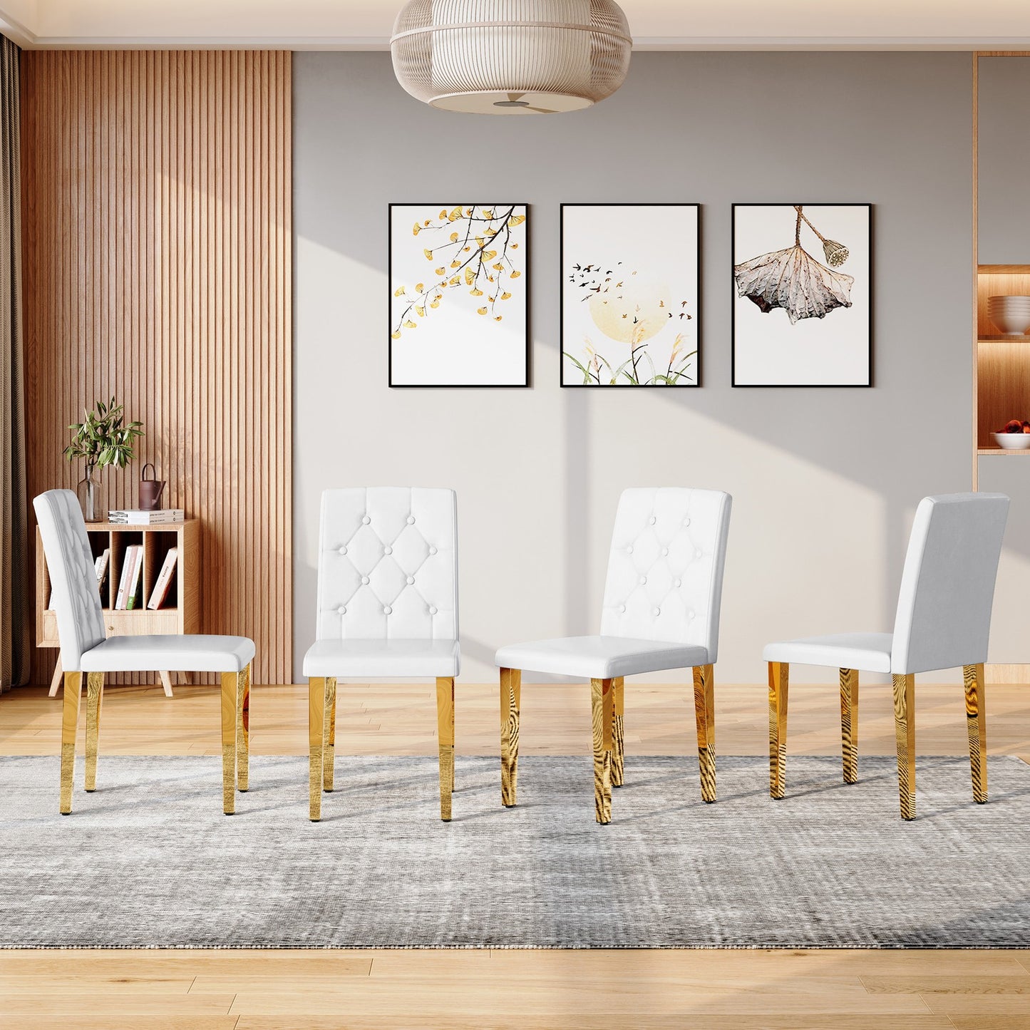 Sumdeal White and Gold PU Leather Dining Chairs Set of 4 with Gold Legs - product image 1