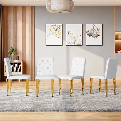 Sumdeal White and Gold PU Leather Dining Chairs Set of 4 with Gold Legs - product image 1