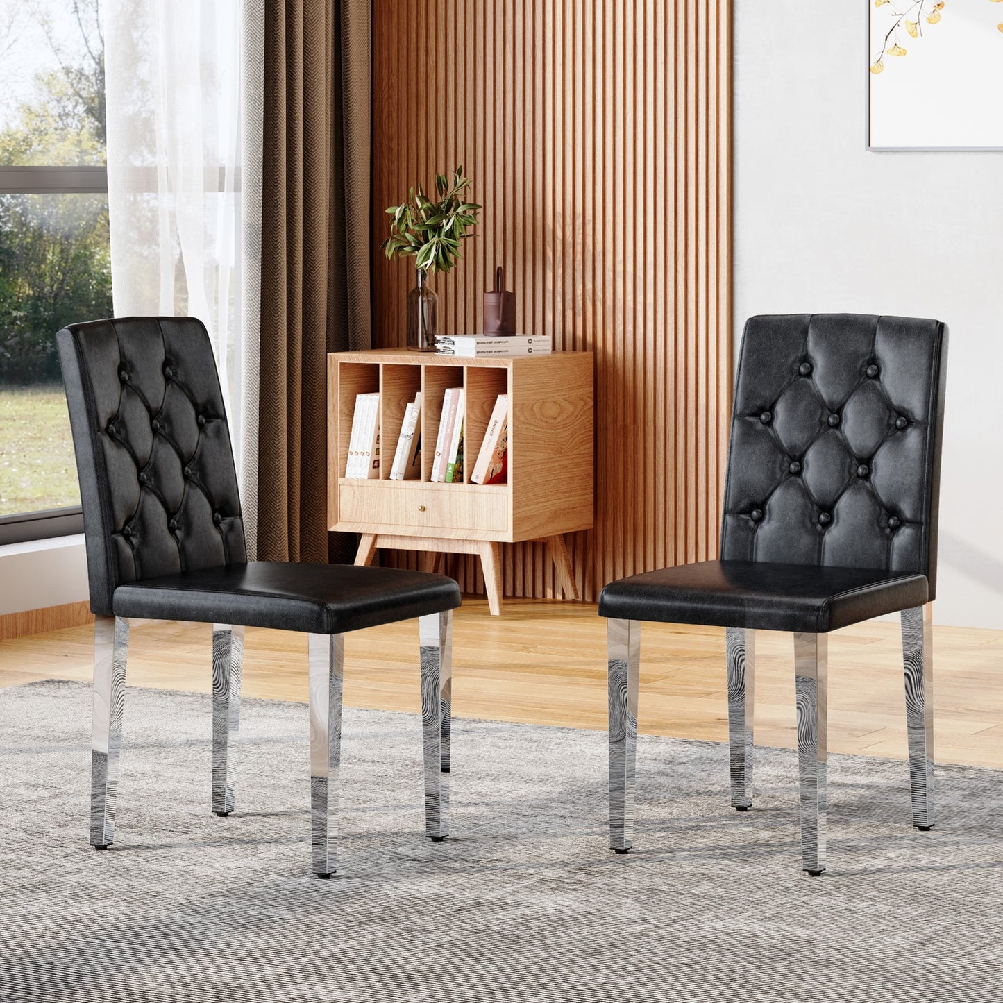 Sumdeal Black and Silver PU Leather Dining Chairs Set of 2 with Silver Legs - product image 1