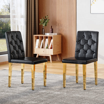 Sumdeal Black and Gold PU Leather Dining Chairs Set of 2 with Gold Legs - product image 1