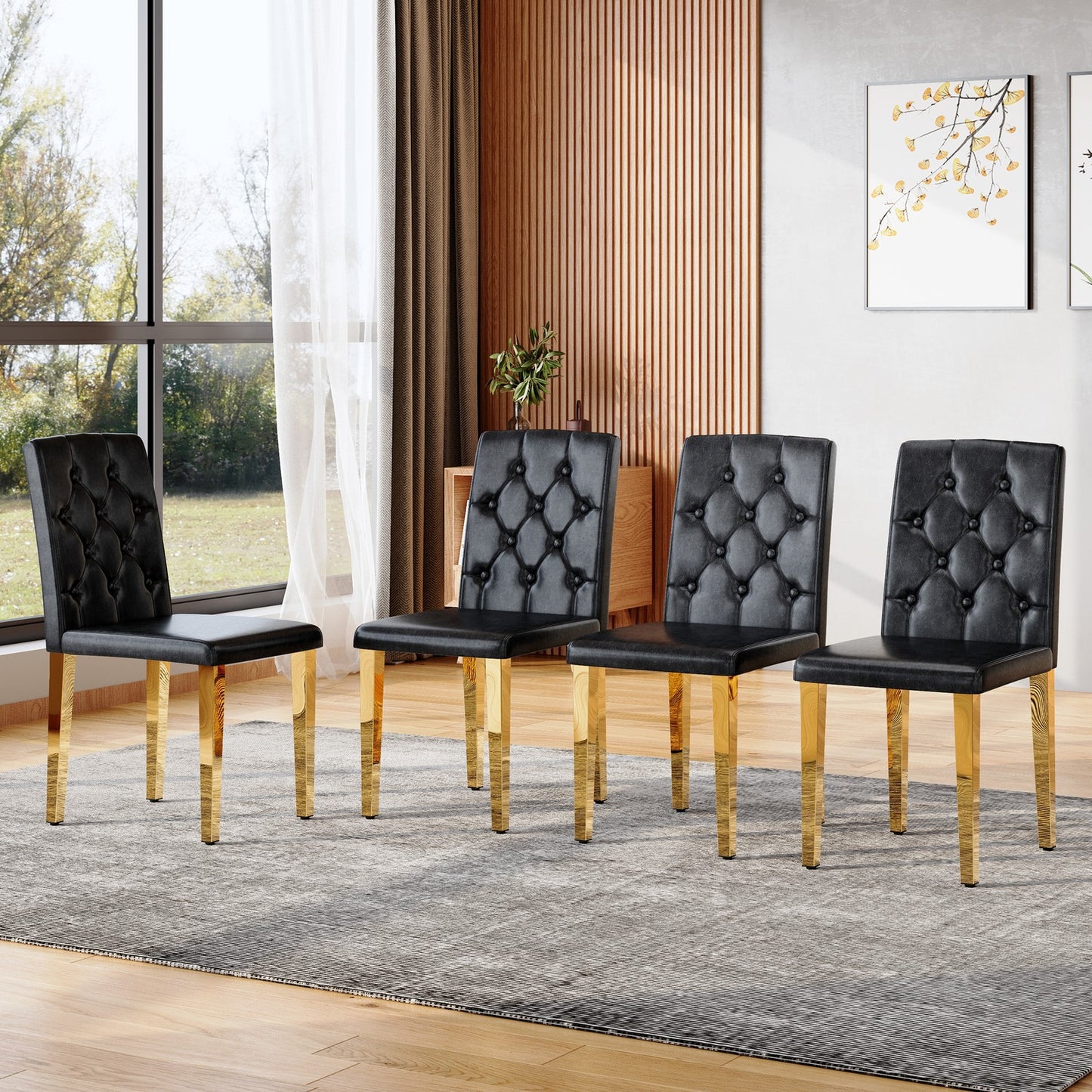 Sumdeal Black and Gold PU Leather Dining Chairs Set of 4 with Gold Legs - product image 1