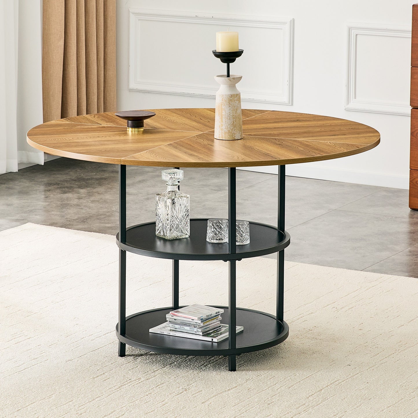 Sumdeal Round Wood-Look Dining Table for Apartments and Kitchens - main image 1