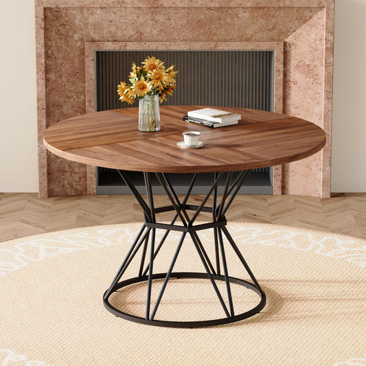 Sumdeal 47-inch Round Wood-Look Dining Table with Hourglass Metal Base - main image 1