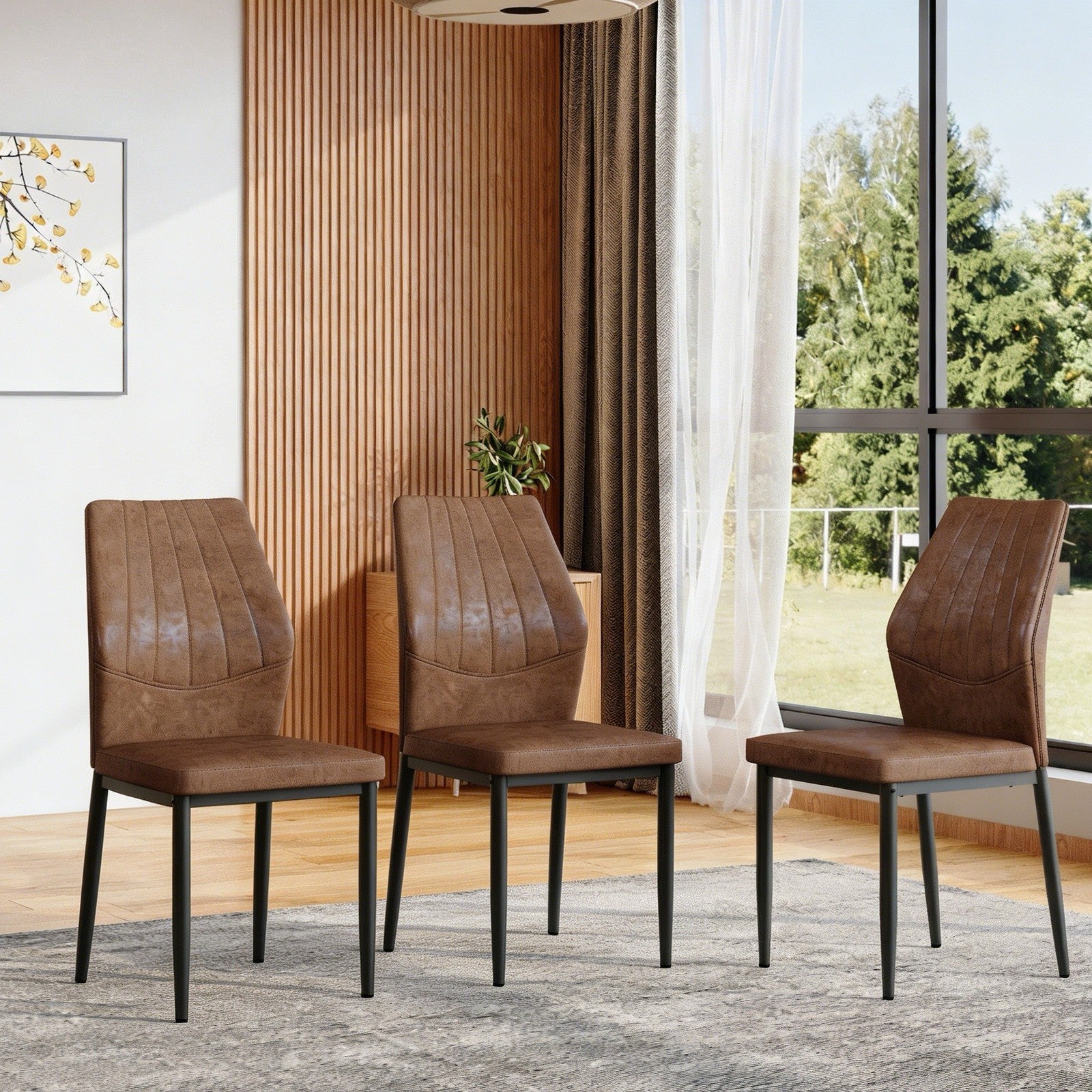 Sumdeal Brown and Black Fabric Dining Chairs Set of 3 with Modern Legs - product image 1