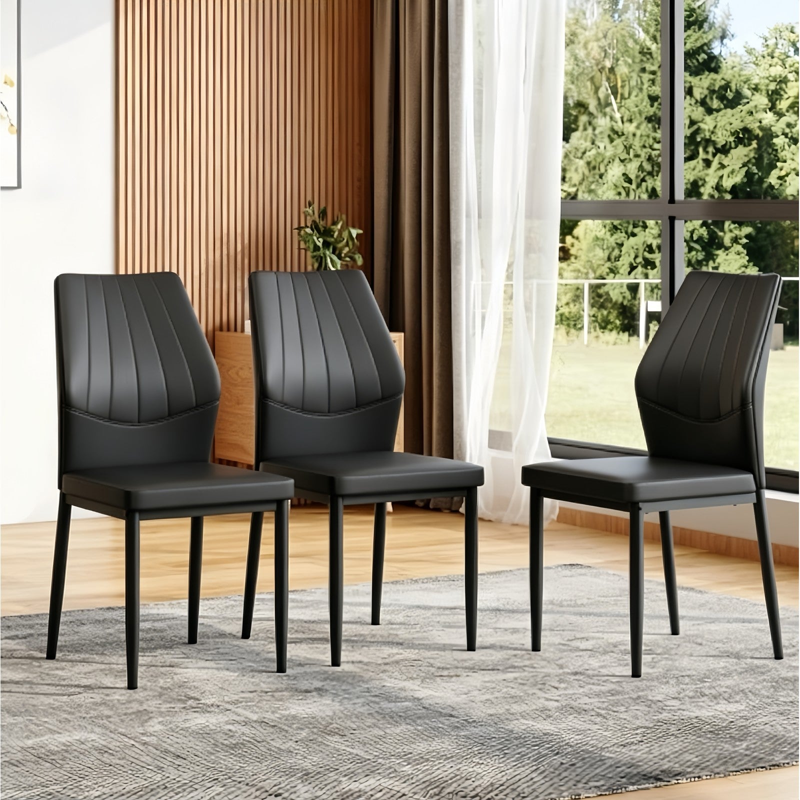 Sumdeal Black PU Leather Dining Chairs Set of 3 with Modern Legs - product image 1